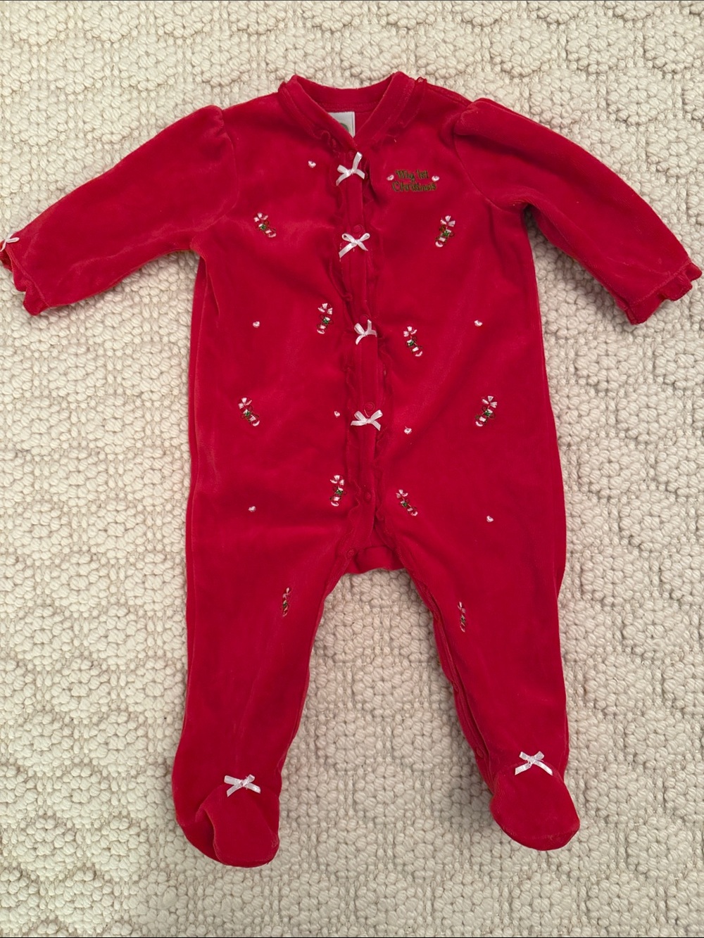 NBW Baby Red Holiday Velvet One-Piece “First Christmas” Footed Sleeper
